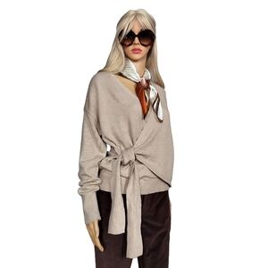 INC International Concepts Long Sleeve Beige V-Neck Wrap Sweater Size S NWT